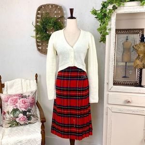 Pierre Ancel Vintage 70s Scottish Tartan Plaid Cashmere Wool Pleated Wrap Skirt